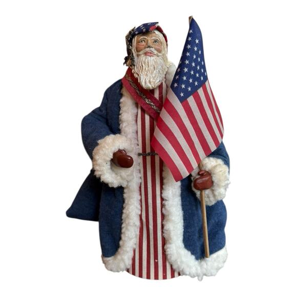 Vtg Lynn Haney Americana Patriotic Santa Claus Christmas Tree Topper 12" USA - Picture 1 of 13